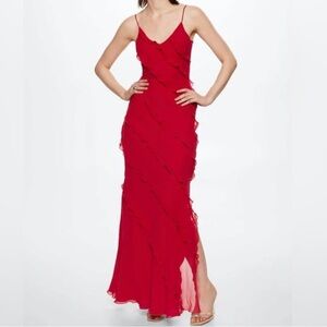 ❤️Sth Cute Red Ruffle Maxi Dress